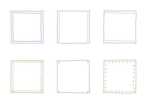 ペンで描かれたシンプルでおしゃれな手描きのタグフレームのセット1（茶色・ブルーグレー）