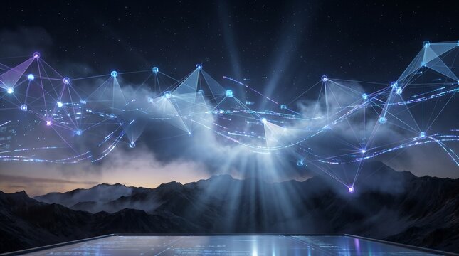 Abstract digital network with connected data points.