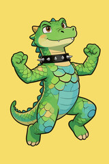 Obraz premium Cool Cartoon Crocodile Mascot with Spiked Collar