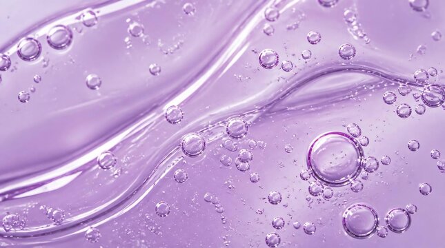 Close up of transparent purple cosmetic gel serum background.