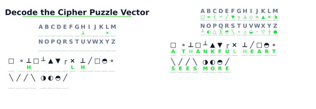 Decode the cipher puzzle vector. Secret message cryptogram game. Flat design typography element isolated on transparent background