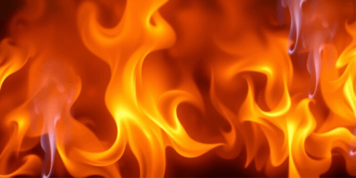 Close-up of vibrant orange and yellow flames dancing and swirling, creating a dynamic and powerful display of abstract heat and energy.