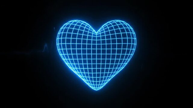 Neon Blue Wireframe Heart Shape with Pulsing EKG Line Animation for Medical Background and Marketing