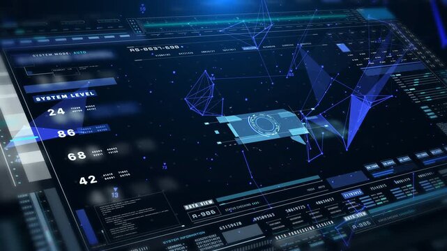 HUD Technology Futuristic Digital Encoder Data Sampling Simulation Smart Concept.UI Statistic Stream Low Poly Line Information Status 4K Motion Background