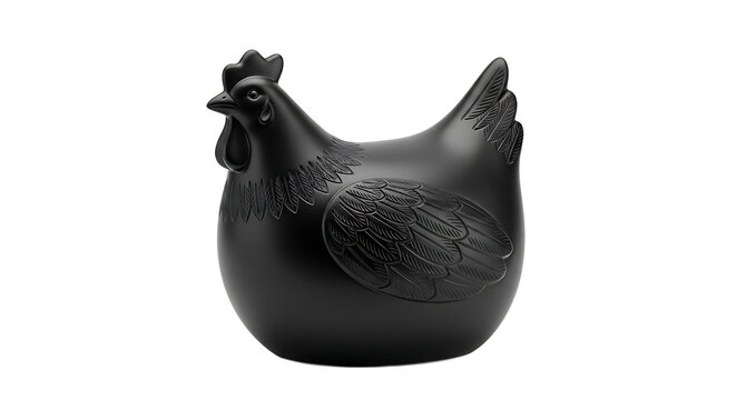 Elegant matte black ceramic chicken figurine isolated on white background