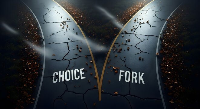 Fork in the road with choice and fork text