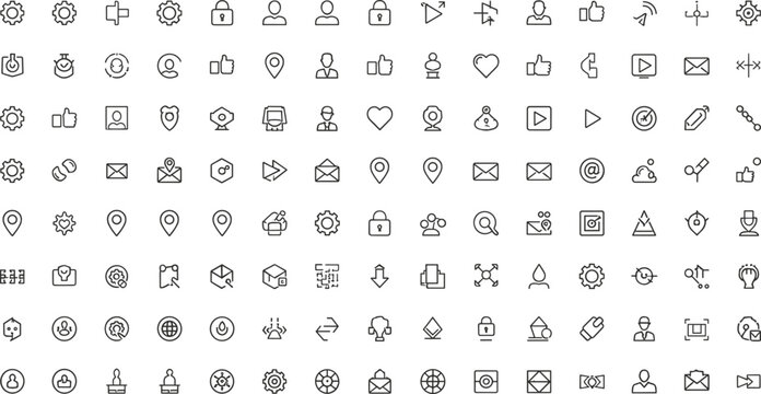 Minimalist web user interface line icon mega pack with settings profile location and security vector symbols