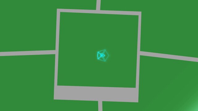 Square frame displays a glowing geometric wireframe icon centered against a vibrant green backdrop, providing a clean visual element for digital design projects that require a minimalist aesthetic.