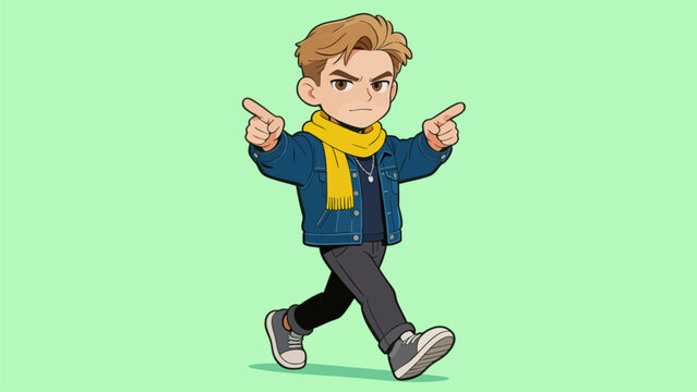 Chibi Stylish Young Boy Pointing While Walking
