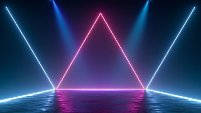 3d technology abstract neon light background, empty space scene, spotlight, dark night, virtual reality, cyber futuristic sci-fi background, street floor studio for mock up. colored geometric.