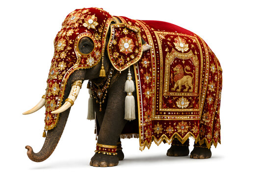 Majestic Decorated Sri Lankan Esala Perahera Elephant Isolated on White Background AI Generative