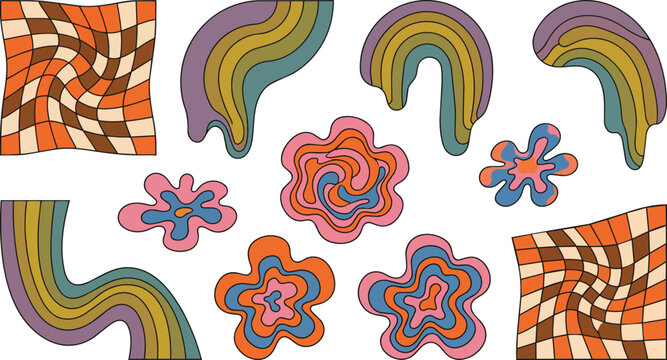  This high-resolution vector image showcases an abstract, psychedelic-style illustration of a brain split into two halves. 