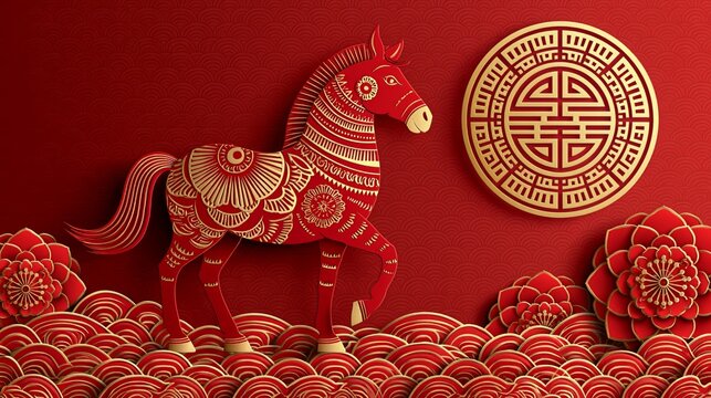 colorful horizontal banner for chinese new year of the horse 2026