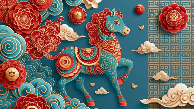 colorful horizontal banner for chinese new year of the horse 2026