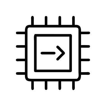 Square chip with arrow pointing to right side on transparent background silhouette