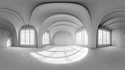 Obraz premium Empty room without repair. full seamless spherical hdri panorama 360 degrees in interior white loft room for office or store in equirectangular projection