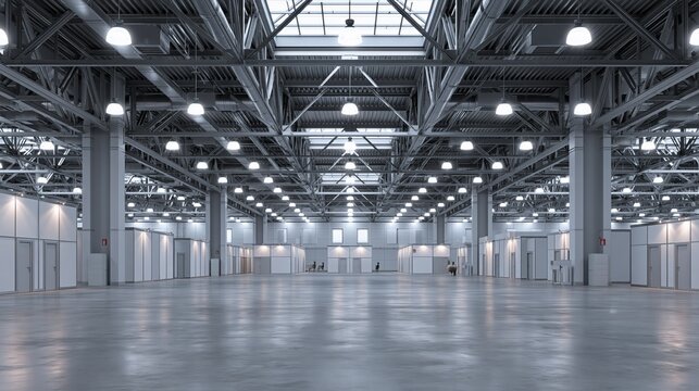 Empty hall exhibition centre.The backdrop for exhibition stands, booth,market,trade show.Conversation for activity,meeting.Arena for entertainment,event,sports.Indoor for Factory,showroom.3d render.