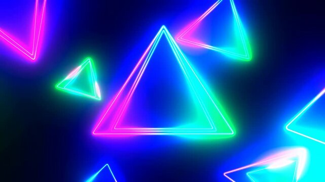 Vibrant Neon Geometric Triangles Pulse And Drift To Enhance Electronic Concert Or Club Backgrounds