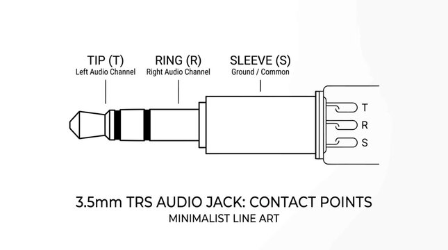 Technical diagram of a 3.5mm TRS audio jack connector.