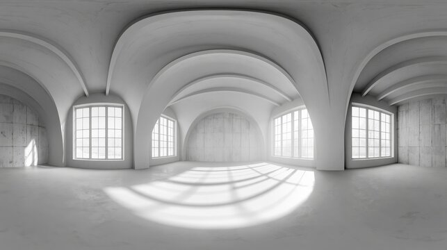 Empty room without repair. full seamless spherical hdri panorama 360 degrees in interior white loft room for office or store in equirectangular projection