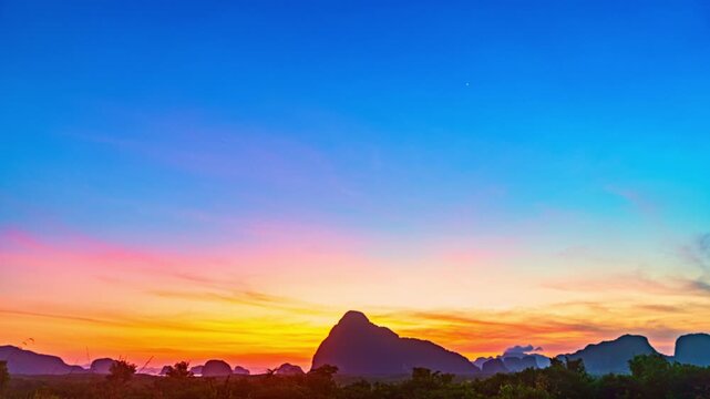 Time lapse Amazing red sky above the island in Samed Nang Chee Phang Nga. 

the flare light from the sun shines above the islands. 
early sunrise at Samed Nang Chee archipelago. archipelago background