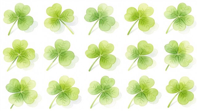Watercolor painting of green clover leaves
