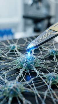 Brain neurotechnology science neuron network digital interface futuristic technology innovation research medical equipment