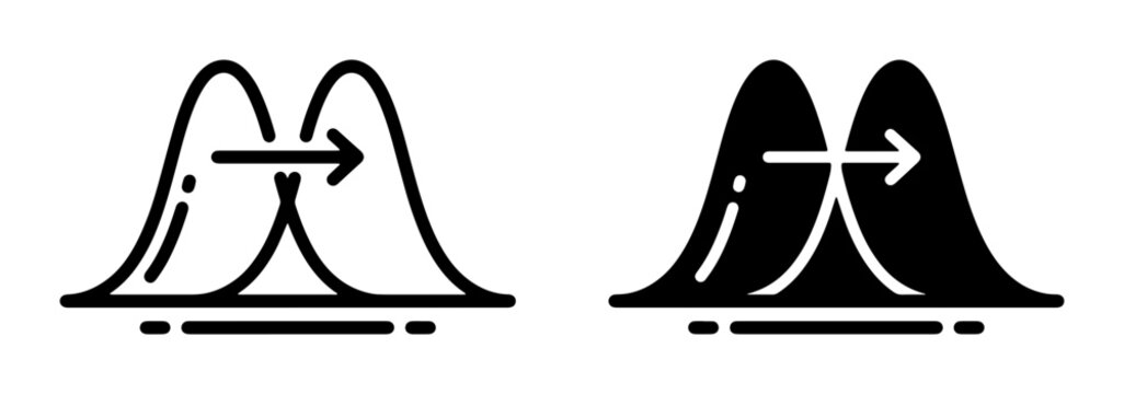 Distribution Curve Icons, Statistical Data Visualization, Gaussian Bell Curve Comparison, Probability Analysis, Research and Science Concepts, Vector Graphics