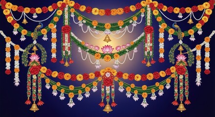 Obraz premium Traditional Indian Wedding Floral Garland Decoration for Entrance.