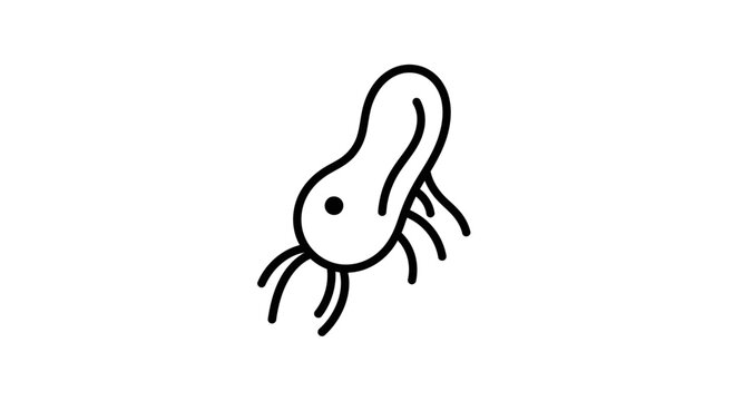 Simple Line Art Icon of a Bacterium or Microbe with Flagella