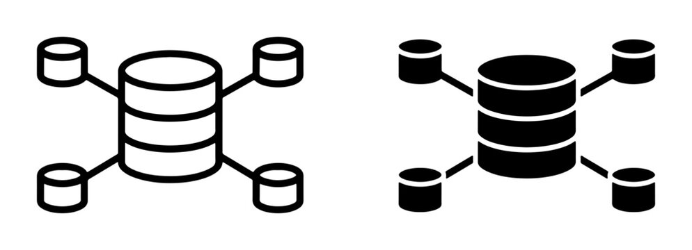 Database Network Icons, Data Storage Connection Symbols, Cloud Computing Server Icons