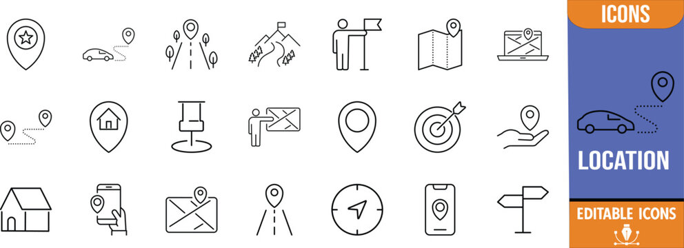 Map navigation location route vector icons. pin icon set, map icon set, compass icon set