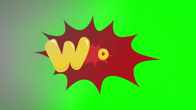Letter W rendered in a bold yellow comic book style font sits inside a jagged red speech bubble explosion against a subtle gradient backdrop to emphasize excitement in this digital graphic design.