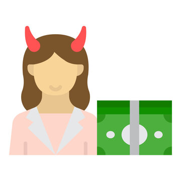Female corporate official character with devil horns icon