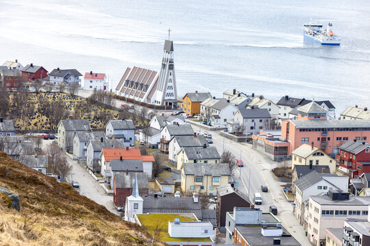 Hammerfest church seen from the hill Salen