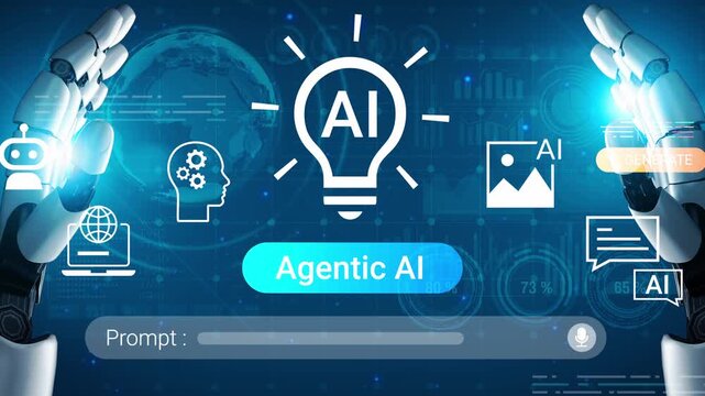 Futuristic Concept of Artificial Intelligence with Robotic Hands and Digital Symbols Representing Innovation and Technology in Modern World Gluon.