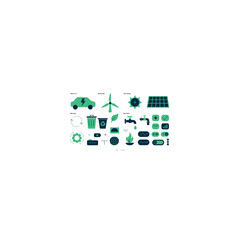 Fototapeta premium Green energy and ecology flat vector icon set. Renewable sustainability graphics collection.