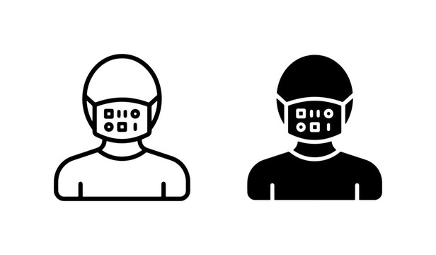 Digital Face Mask Icons, Binary Code Protection, Cyber Security Concept, Data Privacy Symbols, Modern Technology Illustration
