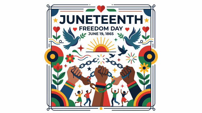 Juneteenth Freedom Day celebration with fists breaking chains