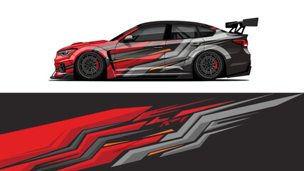 Obraz premium Sleek high performance racing car with bold red and black livery.