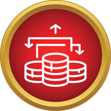 Stacked coins with arrows symbolizing funds inflow and outflow in a financial system