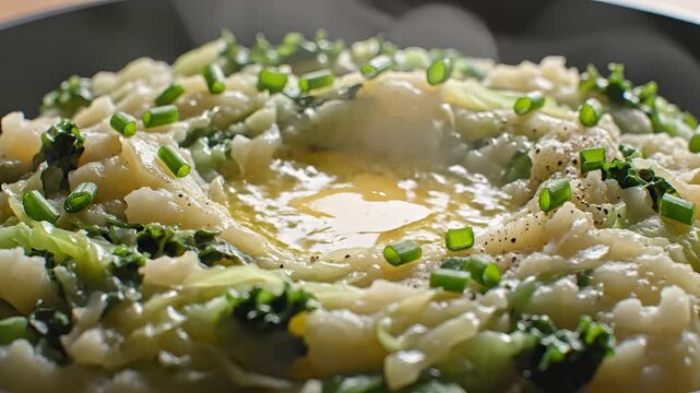Closeup of creamy pasta with a raw egg yolk being poured on top.