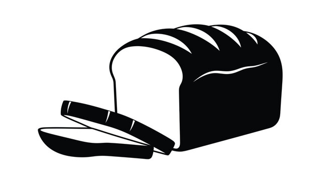 Black and white loaf of bread with slices illustration