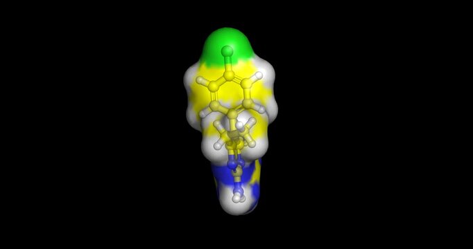 Pyrimethamine, oral prescription medication used for malaria prevention and combination treatment, 3D molecule spinning, 4K
