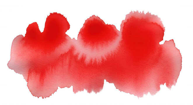 A horizontal, vibrant red watercolor paint stroke with soft, bleeding edges isolated on a solid black background