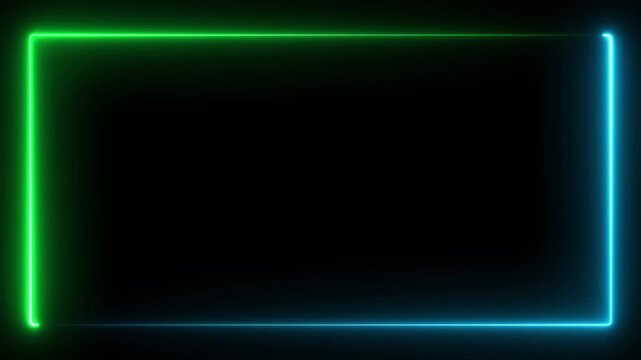 Animation of glowing neon rectangle border on the transparent background. Motion graphics of abstract glowing neon rectangle border frame. 4k animation.
