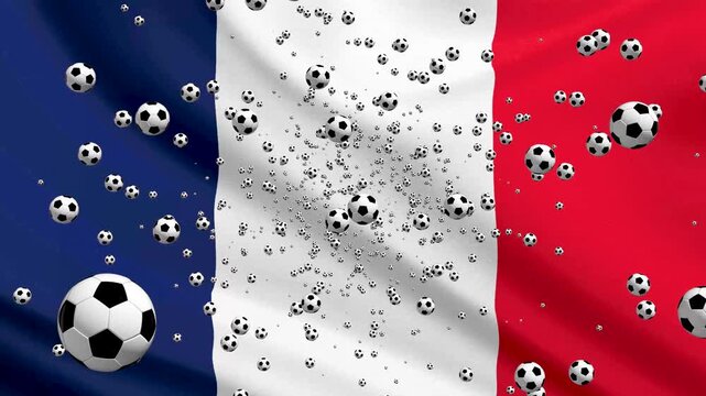 France Flag Waving Background with Spinning Soccer Balls Loop