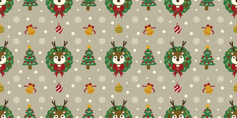 Cute Christmas Deer and Ornament Seamless Holiday Pattern © Pastel Ink Designs