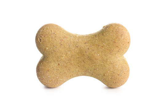 Delicious dog biscuit in shape of bone isolated on white background
