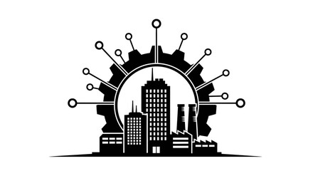 Naklejka premium Industrial Smart City Gear Logo Concept.